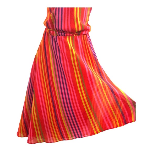 Nine West pink multicolor striped asymmetric belted flowy dress size 4 new‎ - Picture 4 of 15